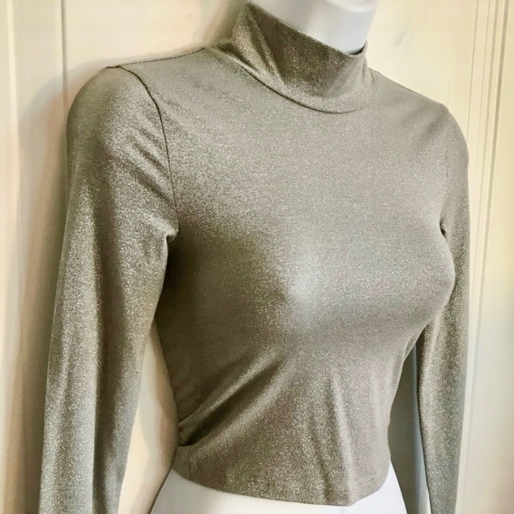 A&F Brand New Women’s Metallic Silver Fitted LS Mock Neck Crop Top size XXS NWT - Picture 9 of 16